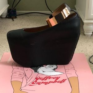 Jeffrey Campbell platform with gold ankle cuff.